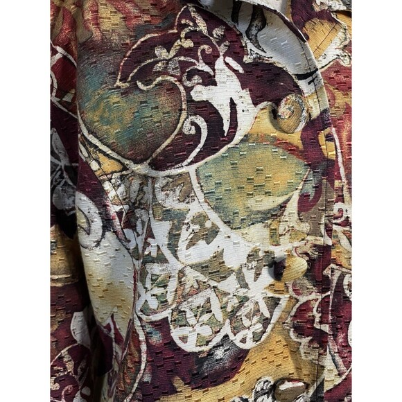 Chico's Silk Blend Floral Jacket Size 2 Large Button Front 3/4 Sleeve Pockets - Picture 11 of 13